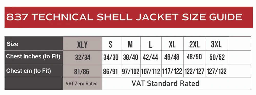 Technical Waterproof Jacket size guide
