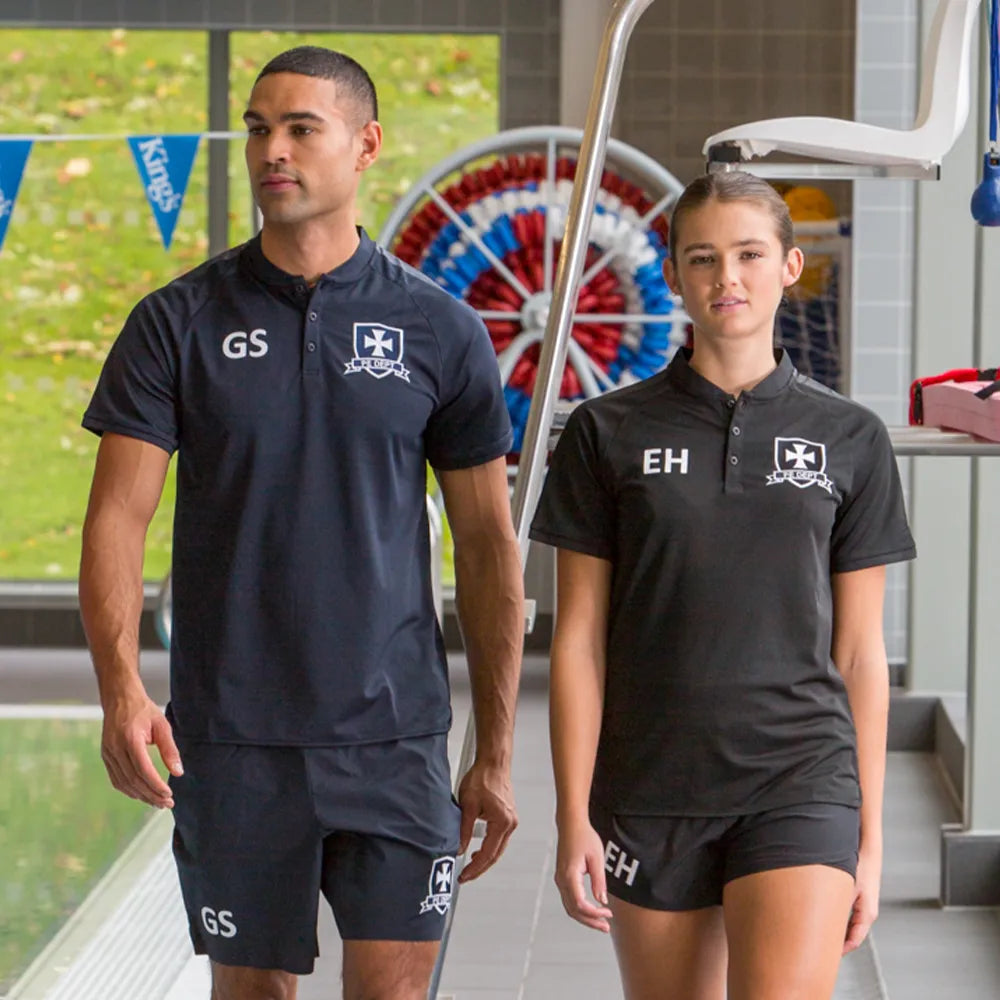 models wearing Edge Team Polo in black and navy