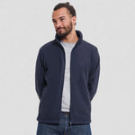 model wearing Russell Outdoor Fleece Jacket in navy