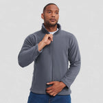 model wearing Russell Outdoor Fleece Jacket in grey