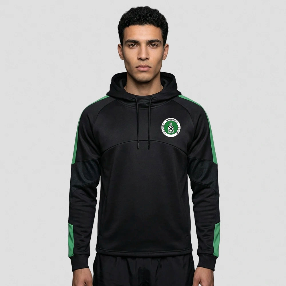model wearing Helsby Running Club Edge Pro Poly Hoodie
