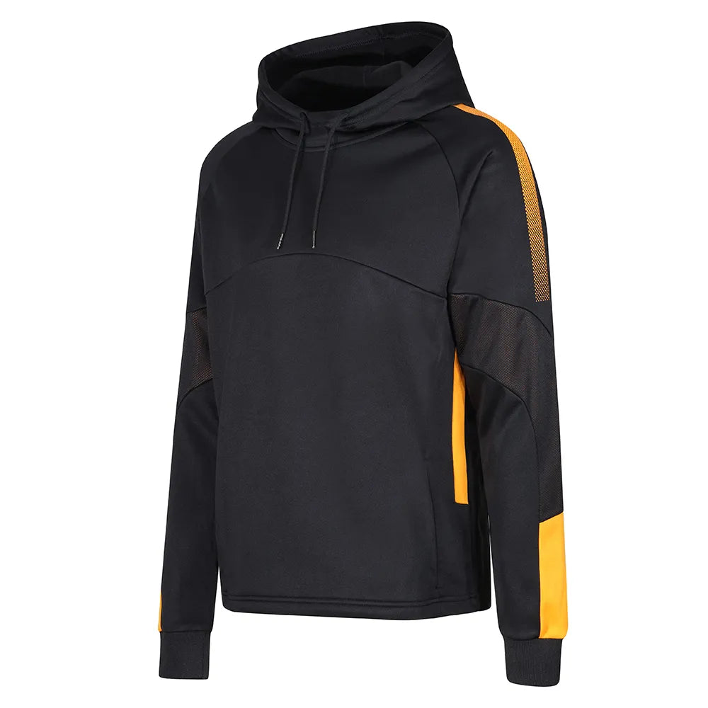 front side view of Edge Pro Poly Hoodie black/amber