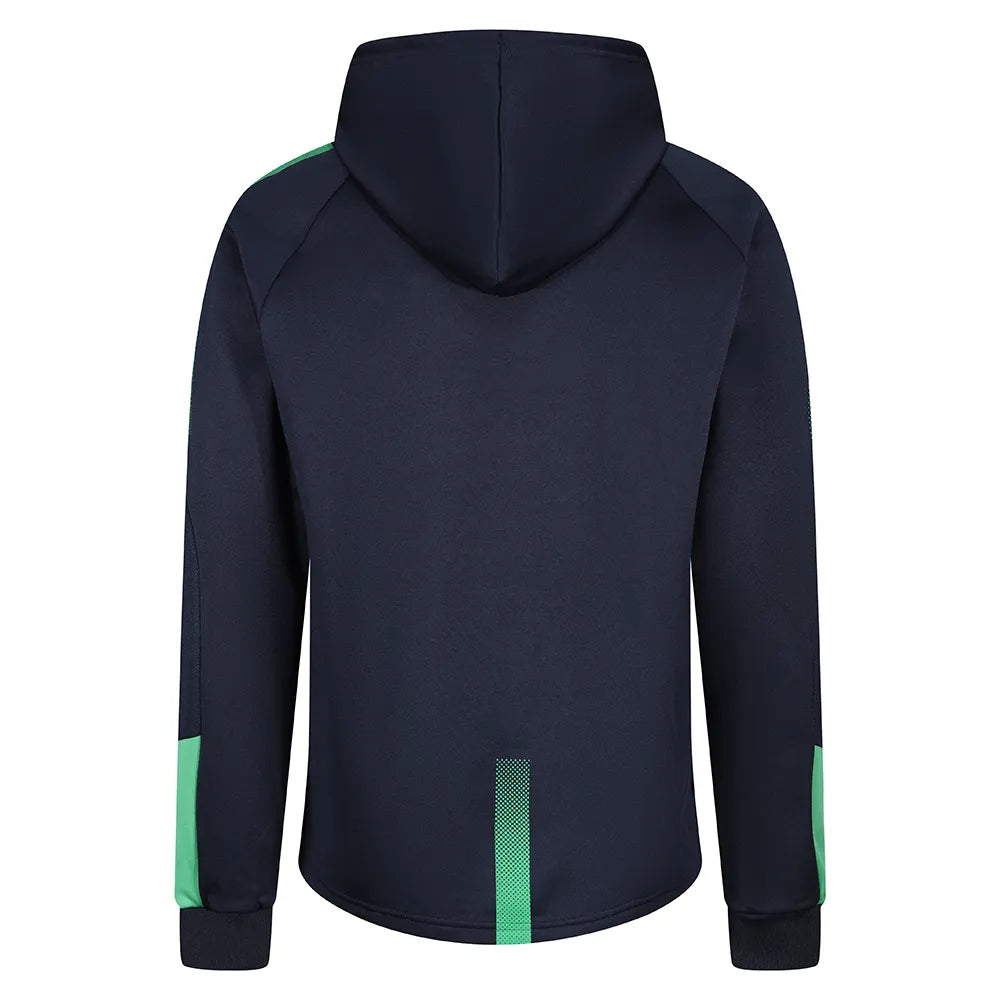 back view of Edge Pro Poly Hoodie navy / emerald