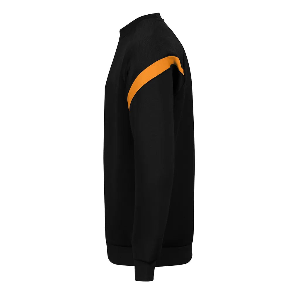 side view of Kinetic Sports Crew Neck Tech Top Black amber