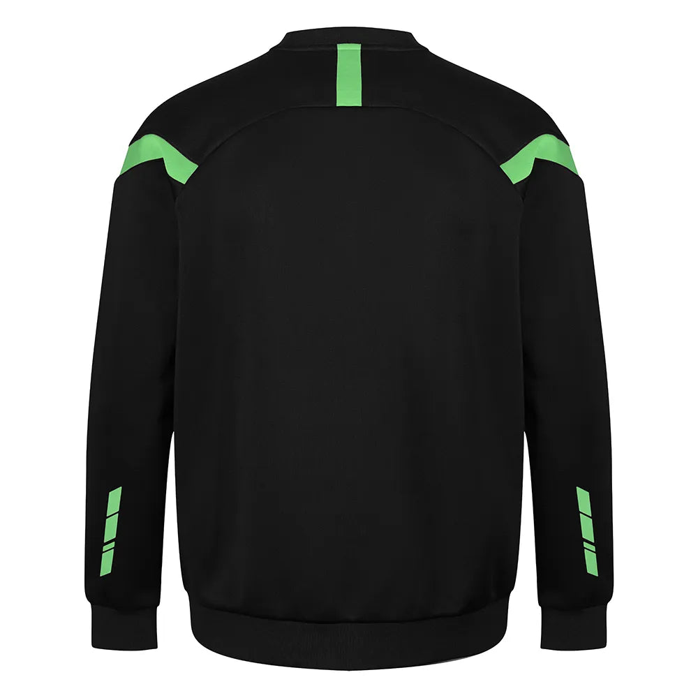back view of Kinetic Sports Crew Neck Tech Top Black emerald