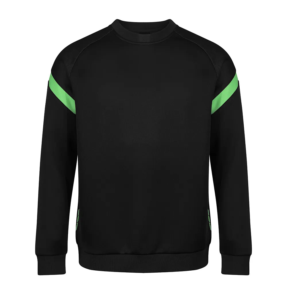 front view of Kinetic Sports Crew Neck Tech Top Black emerald