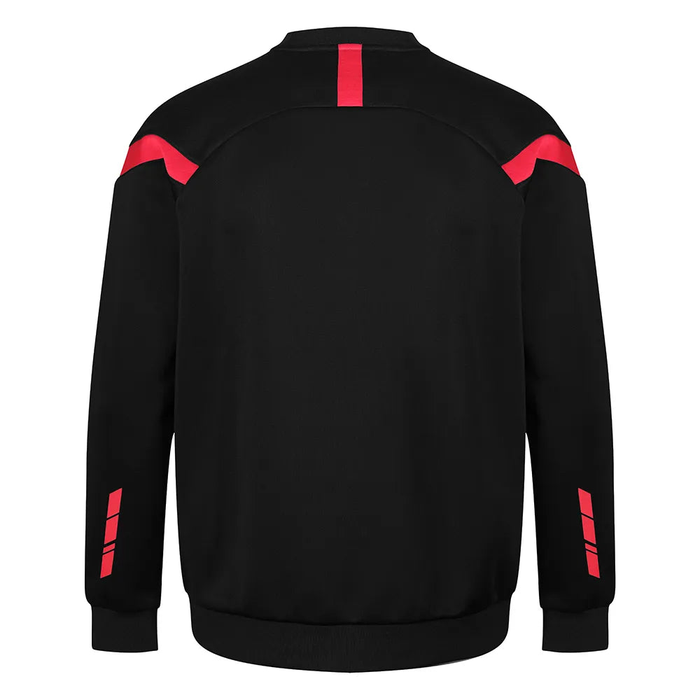 back view of Kinetic Sports Crew Neck Tech Top Black red