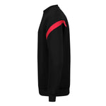 side view of Kinetic Sports Crew Neck Tech Top Black red