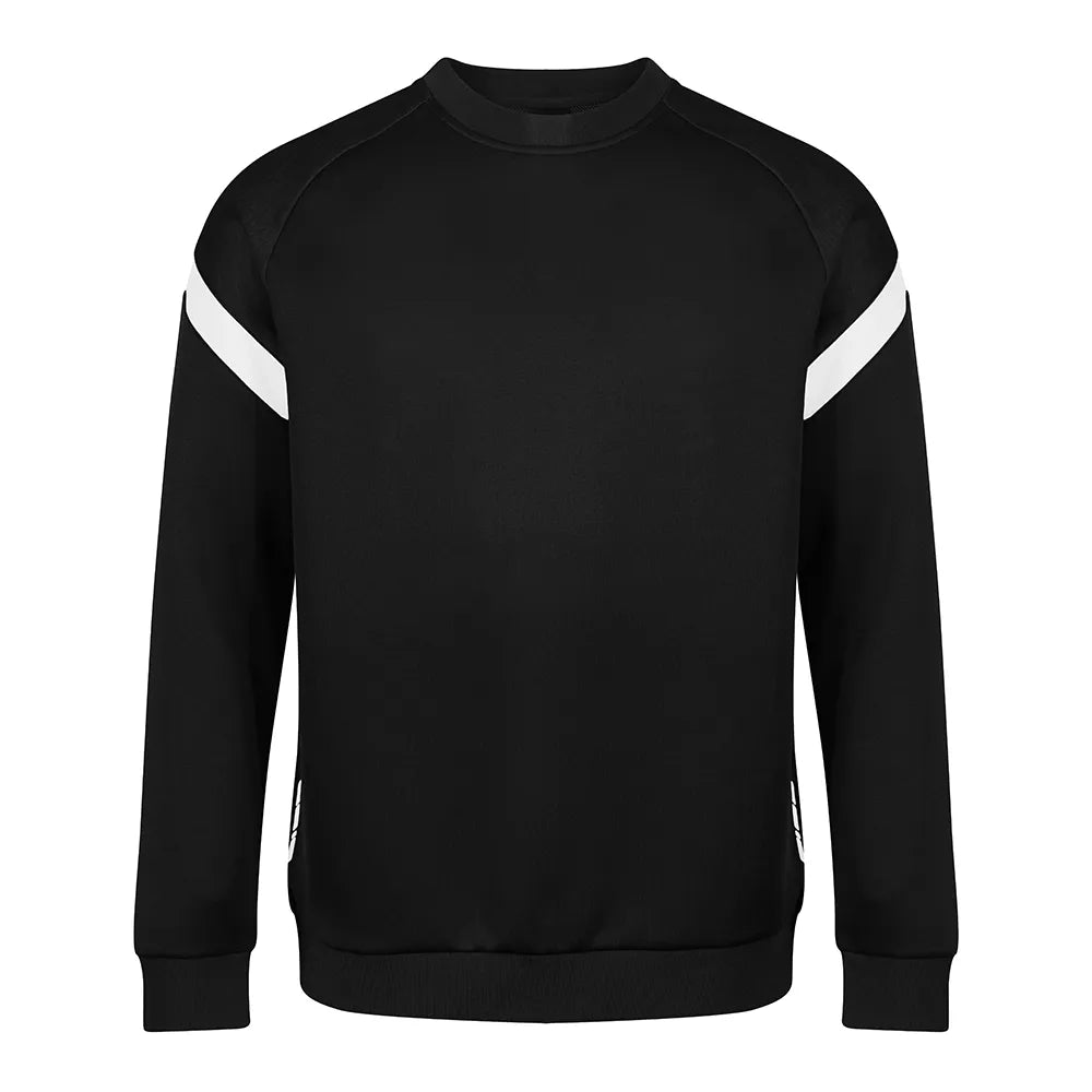 front view of Kinetic Sports Crew Neck Tech Top Black white