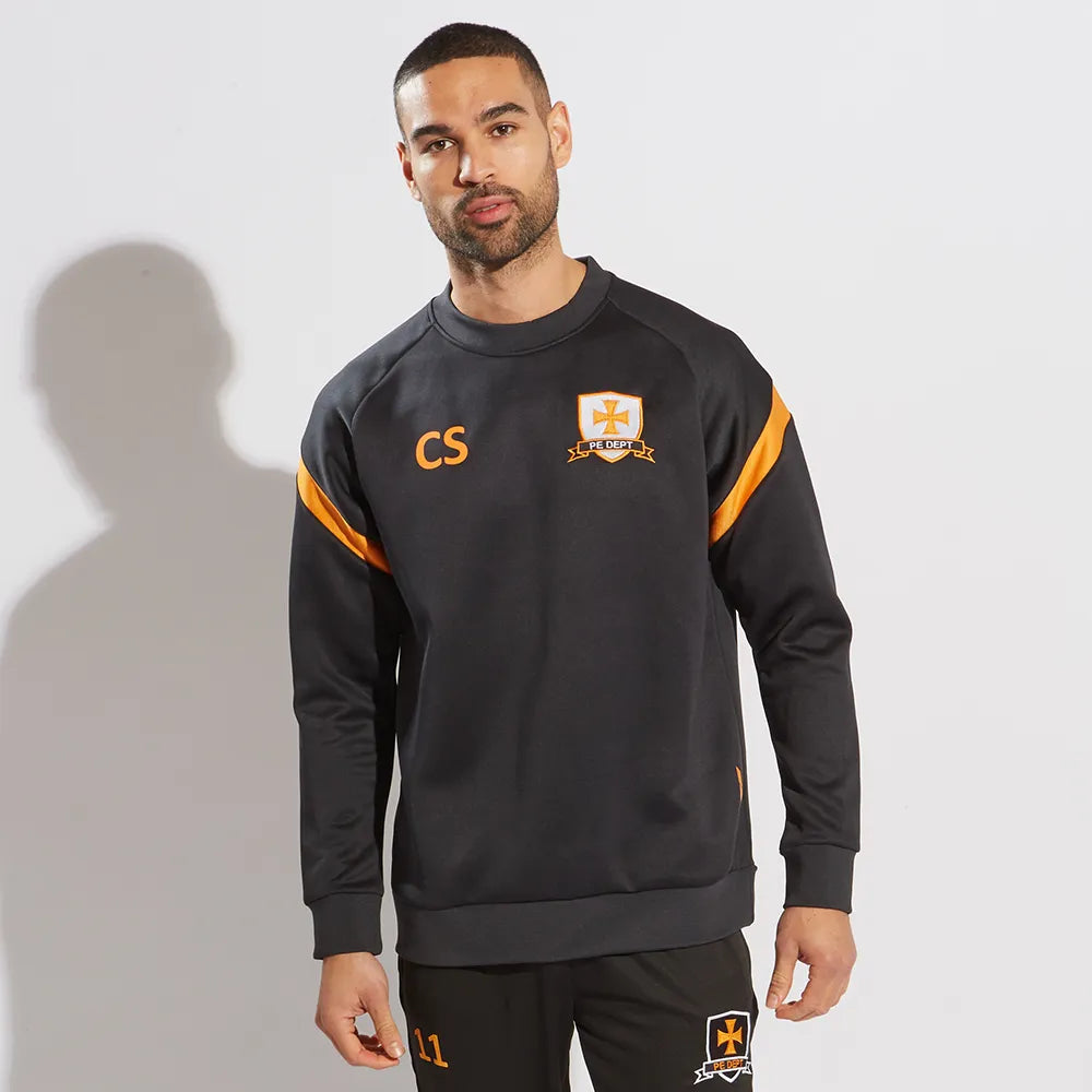 model wearing Kinetic Sports Crew Neck Tech Top Black amber