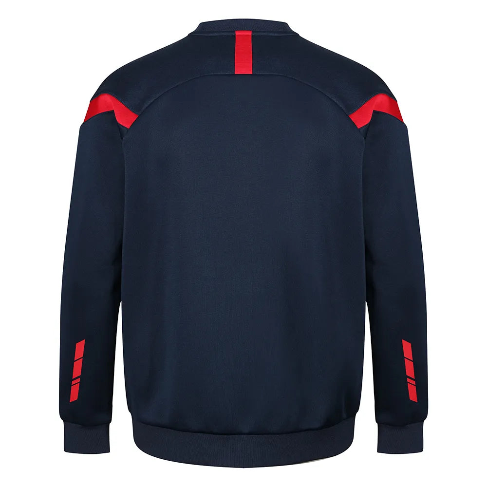 back view of Kinetic Sports Crew Neck Tech Top Navy red