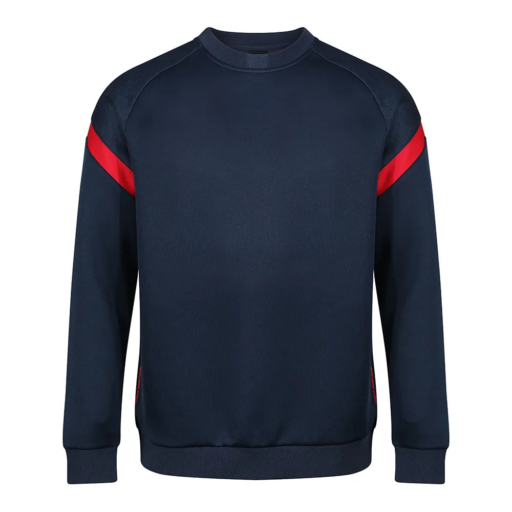 front view of Kinetic Sports Crew Neck Tech Top Navy red