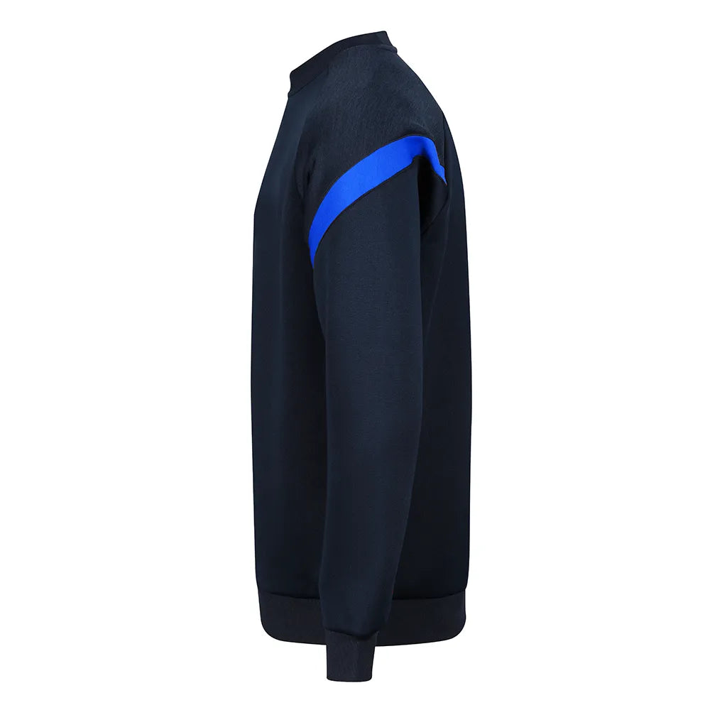 side view of Kinetic Sports Crew Neck Tech Top Navy royal