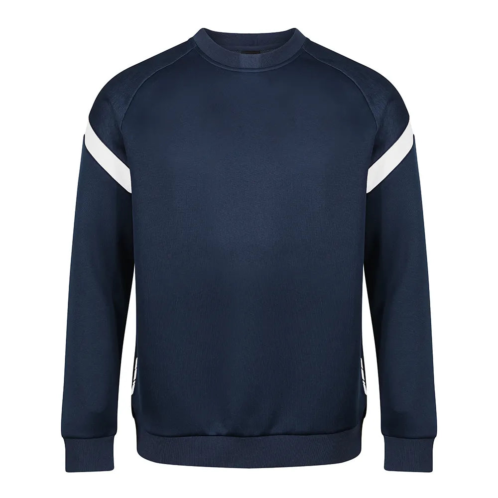 front view of Kinetic Sports Crew Neck Tech Top Navy white