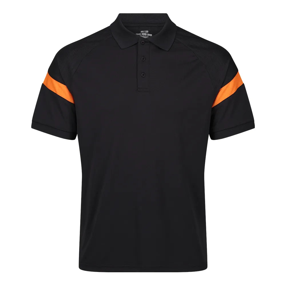 front view of Kinetic Sports Tech Polo Black amber