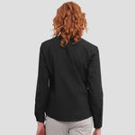 Rear view of model wearing the Russell Collection Ladies Long Sleeve Easy Care Cotton Poplin Shirt 936F in Black