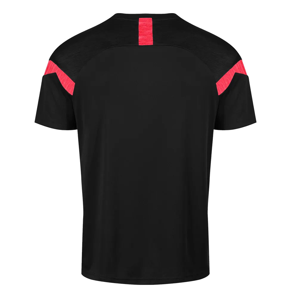 Rear view of kinetic sports tech tee black with red accents