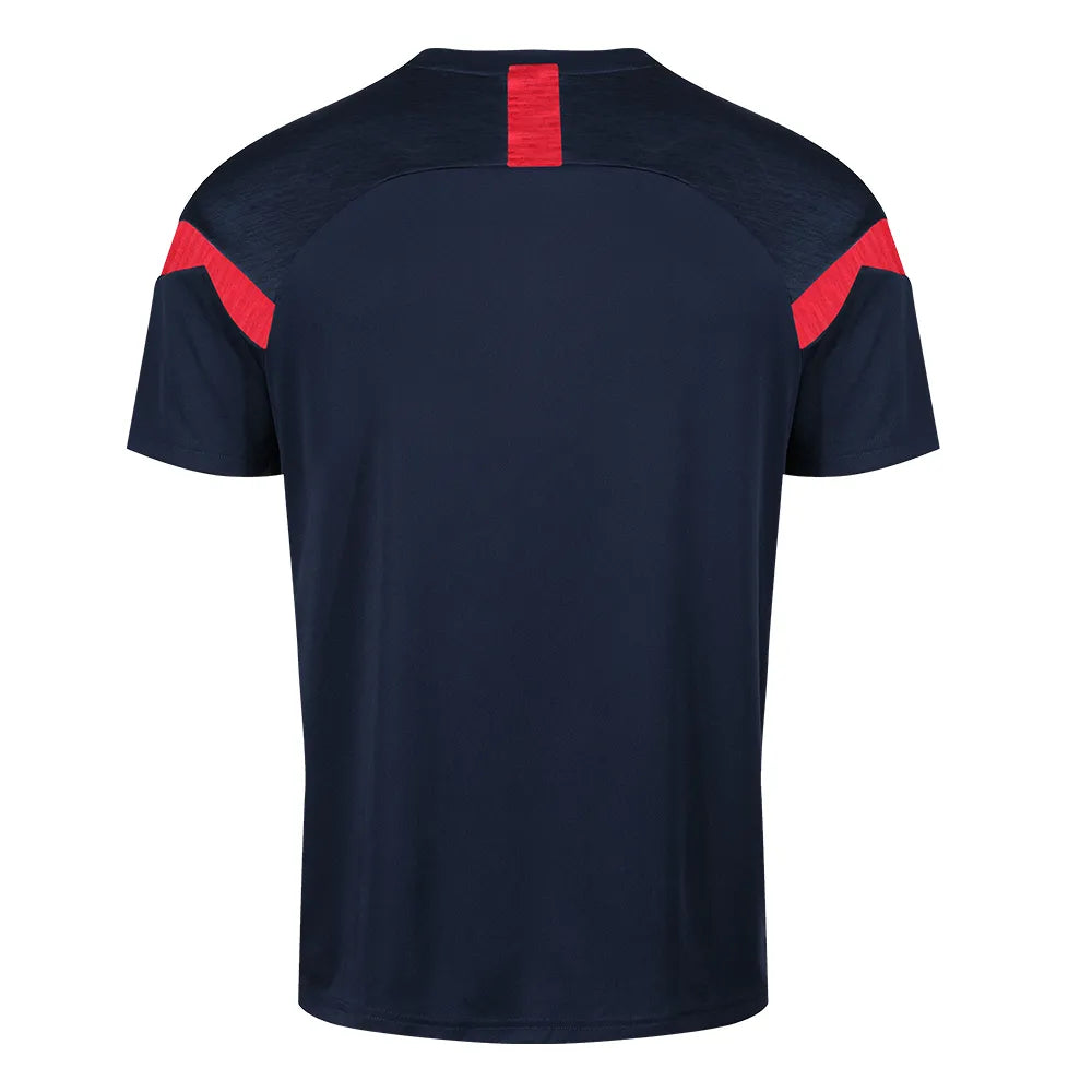 back view of Kinetic Sports Tech Tee Navy red