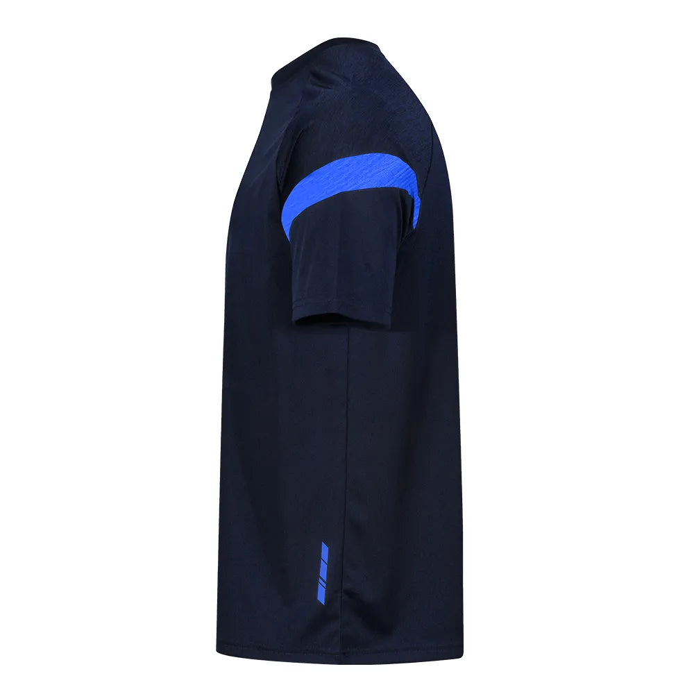 side view of Kinetic Sports Tech Tee Navy royal