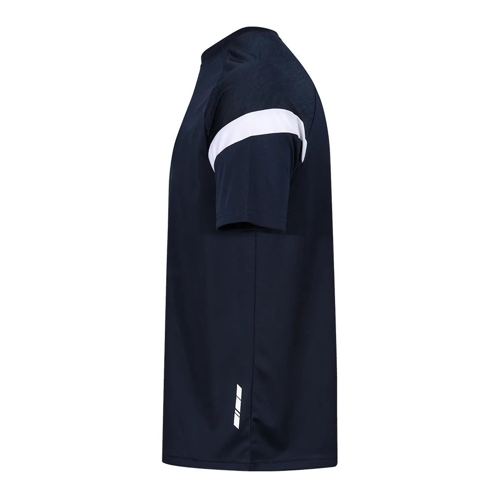 side view of Kinetic Sports Tech Tee Navy white