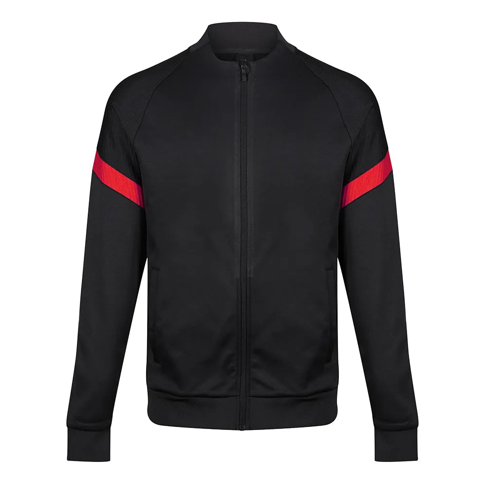 front view of Kinetic Sports Full Zip Track Jacket Black red