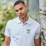 model wearing Classic Technical Polo in white with team crest embroidered on chest