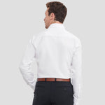 Rear view of Model wearing the Model wearing the Russell Collection Long Sleeve Herringbone Shirt 962M in White