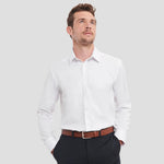 Model wearing the Model wearing the Russell Collection Long Sleeve Herringbone Shirt 962M in White