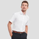 Model wearing the Russell Collection Short Sleeve Herringbone Shirt 963M in White