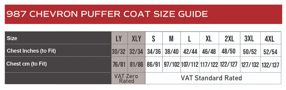 Chevron Puffer Coat size guide
