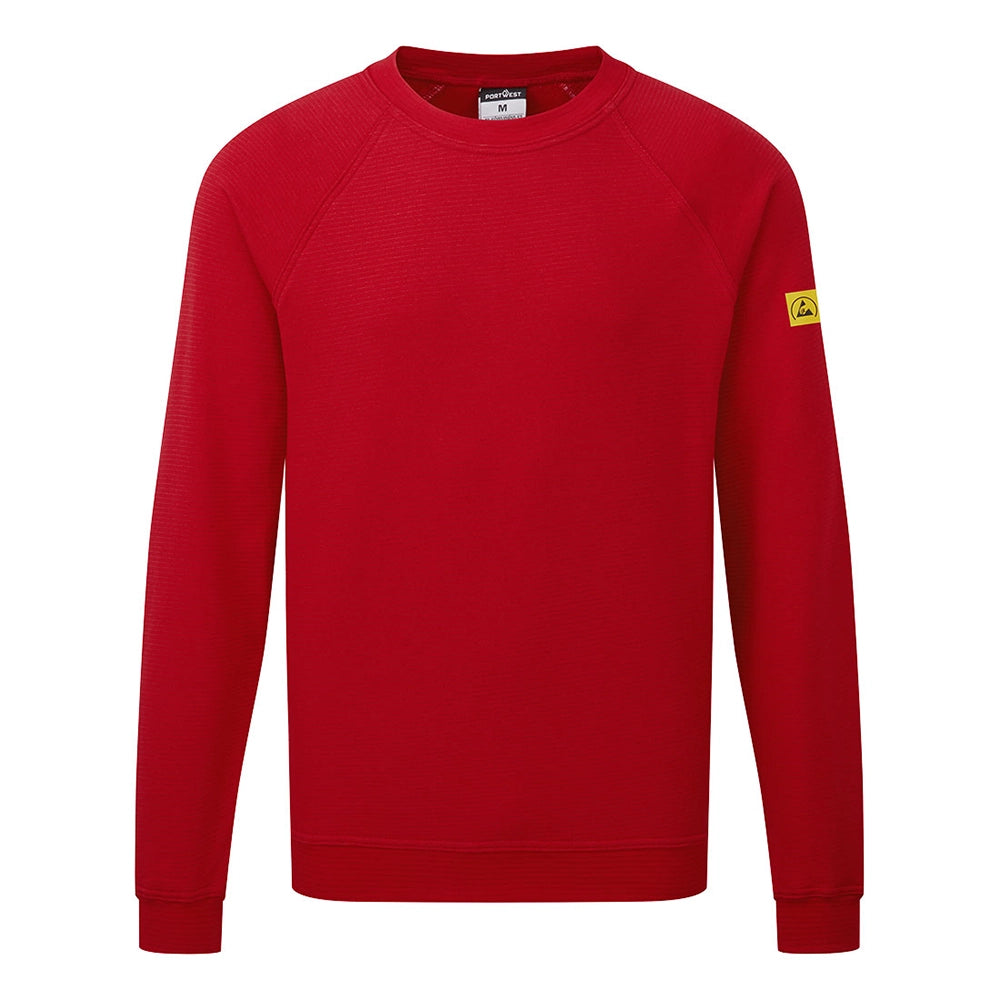 A deep red Portwest - Anti-Static ESD Sweatshirt