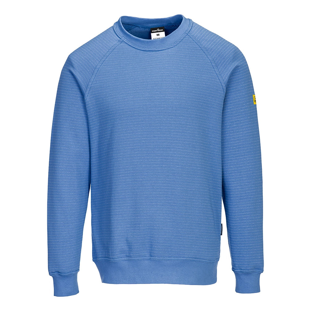 A heather blue Portwest - Anti-Static ESD Sweatshirt