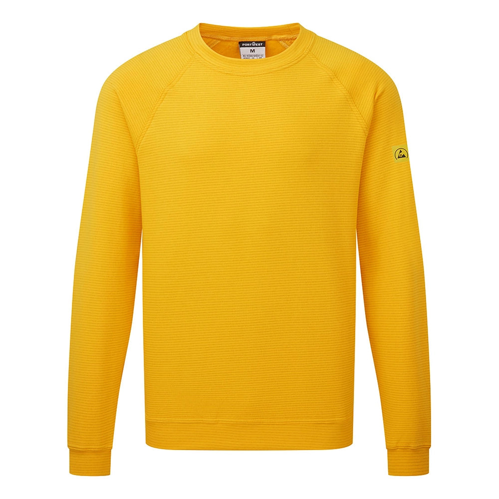A deep yellow Portwest - Anti-Static ESD Sweatshirt