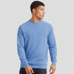 A model wearing a heather blue Portwest - Anti-Static ESD Sweatshirt