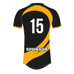 Black and yellow sports jersey with number 15 and 'SPONSOR' text on a white background