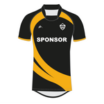 Black and yellow sports jersey with 'SPONSOR' text on a white background