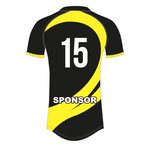 Black and yellow sports jersey with number 15 and 'SPONSOR' text on a white background