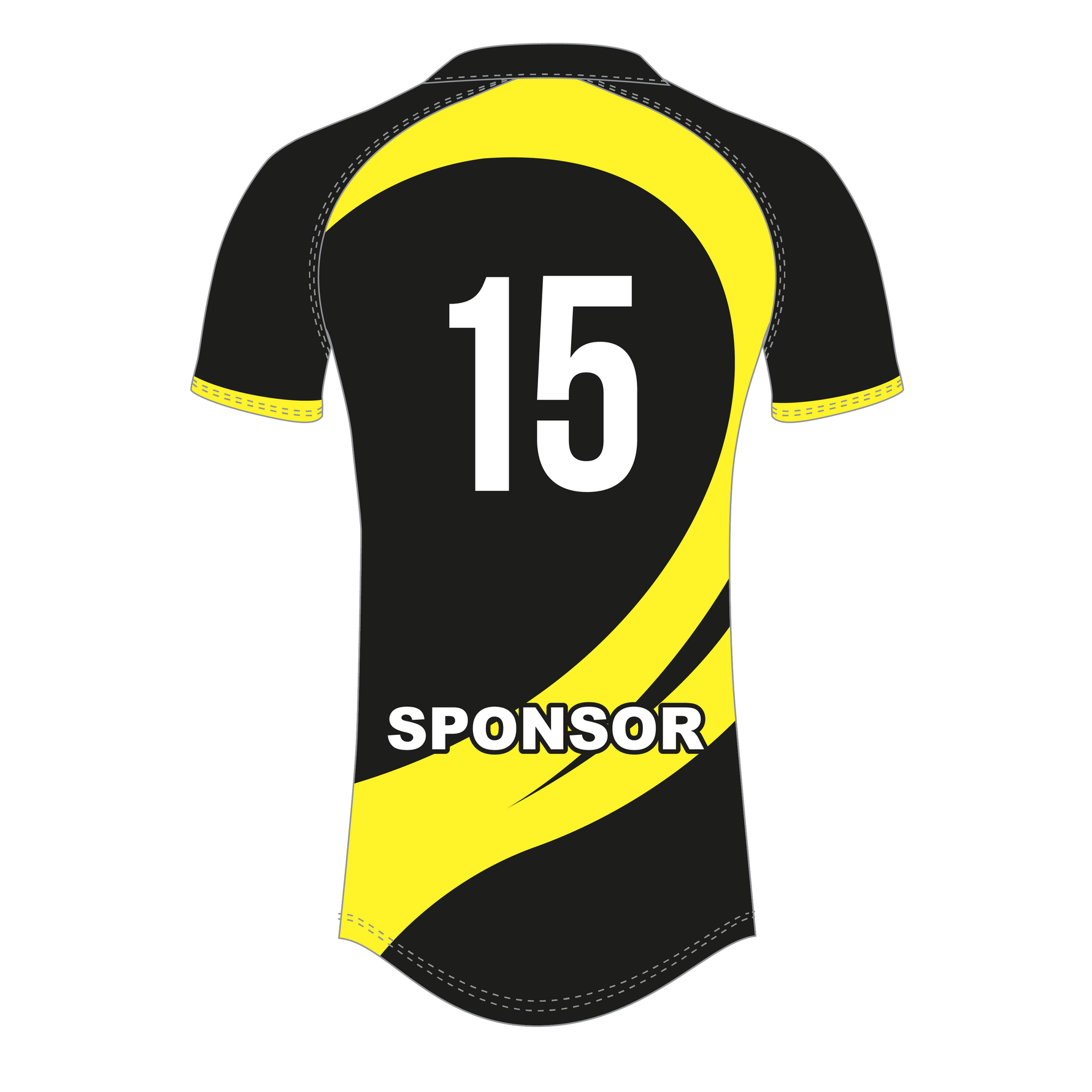 Black and yellow sports jersey with number 15 and 'SPONSOR' text on a white background