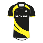 Black and yellow sports jersey with 'SPONSOR' text on a white background