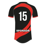 Black and red sports jersey with number 15 and 'SPONSOR' text on a white background