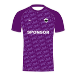 Purple custom cricket shirt with a pattern and 'SPONSOR' text