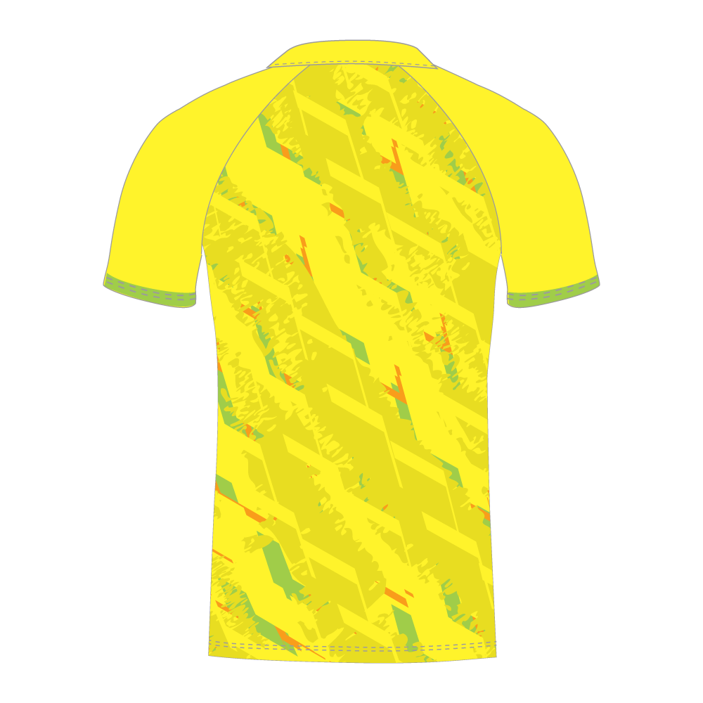 Back of the yellow custom T20 cricket shirt with a pattern
