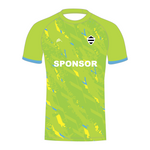 Green custom cricket shirt with a pattern and 'SPONSOR' text