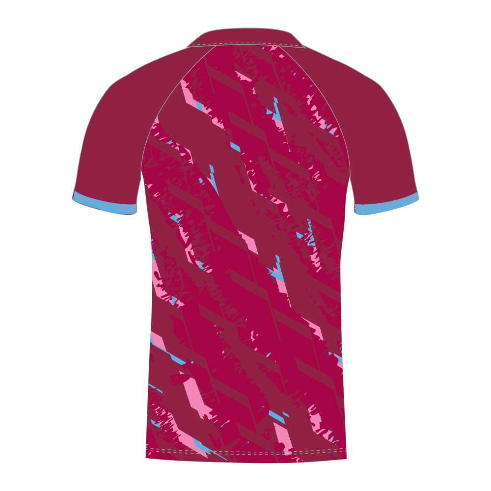 Maroon T20 custom cricket shirt with pink and blue pattern