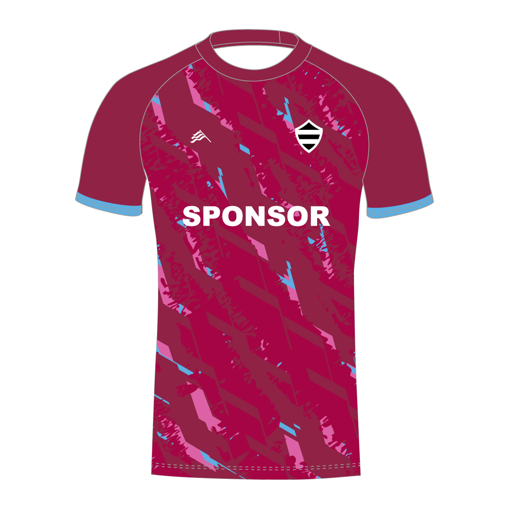 Maroon custom cricket shirt T20 with a pattern and 'SPONSOR'