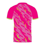 Pink T20 cricket shirt with green accents rear