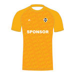 Orange custom cricket shirt with a logo and 'SPONSOR' text
