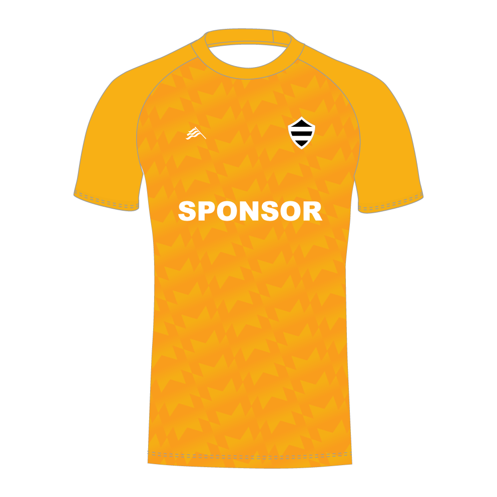 Orange custom cricket shirt with a logo and 'SPONSOR' text