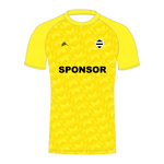 Yellow T20 cricket shirt, sublimated, with 'SPONSOR' text