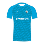 Blue T20 Stuart Surridge cricket shirt with a pattern and 'SPONSOR' text